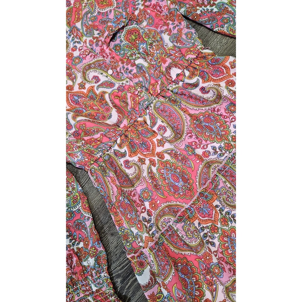 Harlow & Rose Pink Paisley Print Long-sleeve Midi Dress Size Medium Missing Belt - Picture 7 of 16